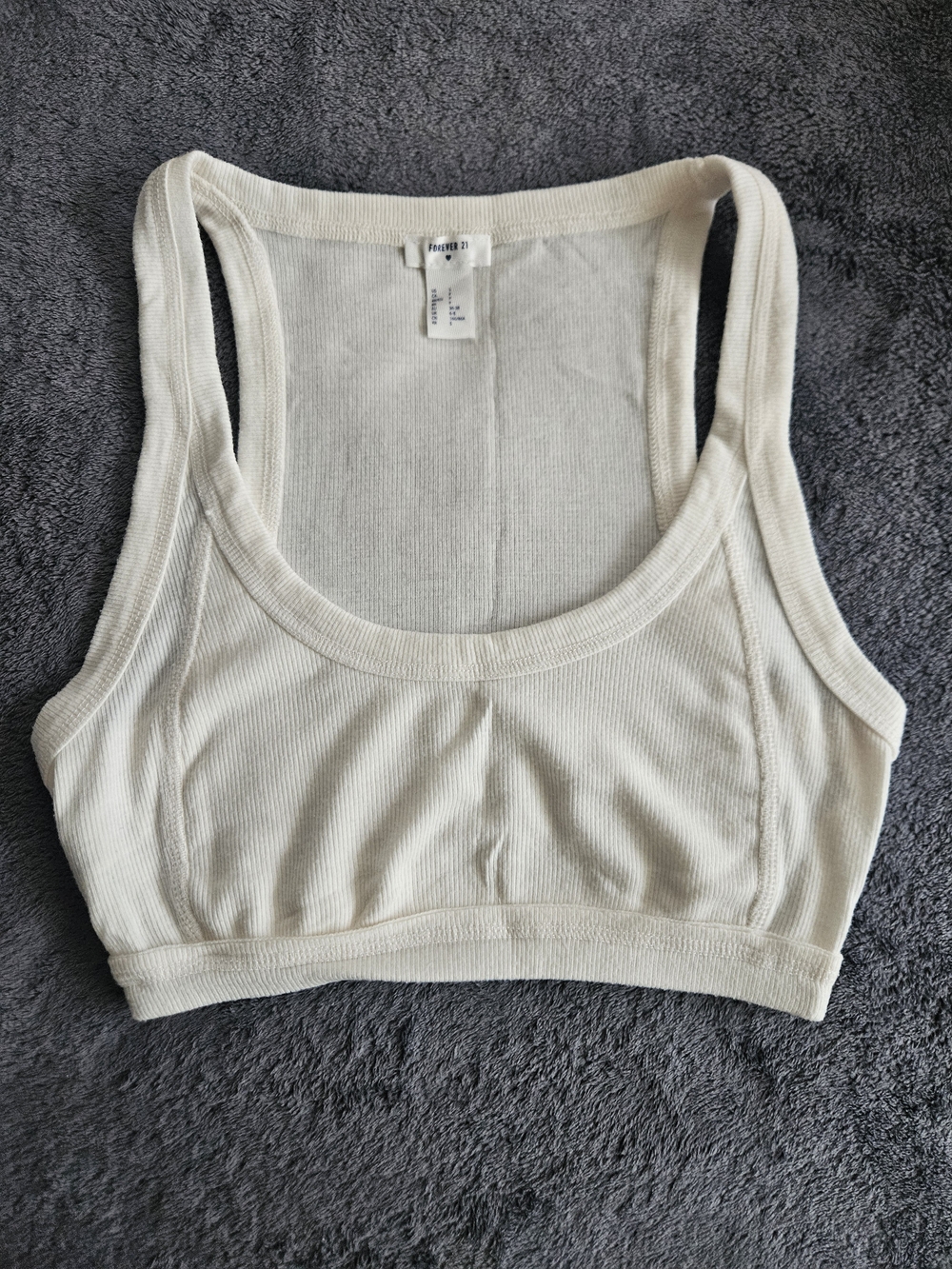 Forever 21 Ribbed Scoop Crop Top - Cream